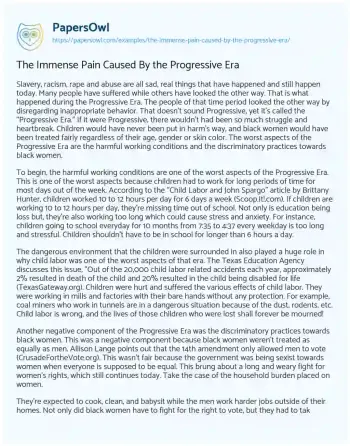 Essay on The Immense Pain Caused by the Progressive Era