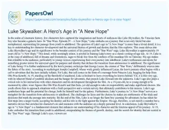 Essay on Luke Skywalker: a Hero’s Age in “A New Hope”