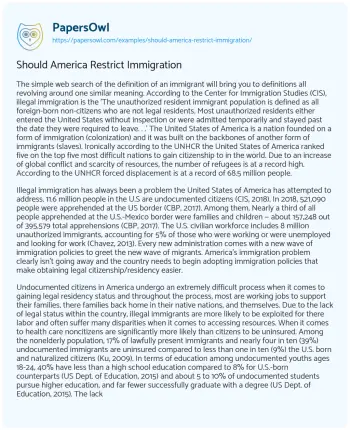 Essay on Should America Restrict Immigration