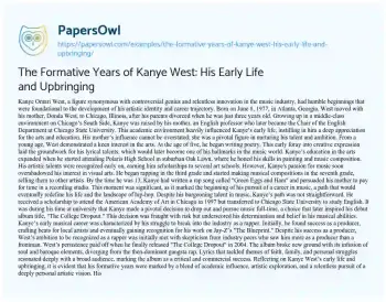 Essay on The Formative Years of Kanye West: his Early Life and Upbringing