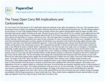 Essay on The Texas Open Carry Bill: Implications and Controversies