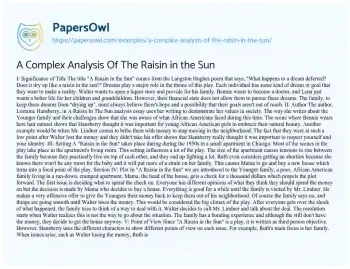 Essay on A Complex Analysis of the Raisin in the Sun