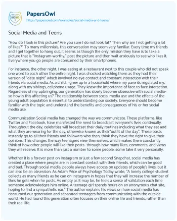 Essay on Social Media and Teens