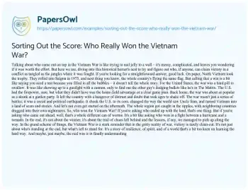 Essay on Sorting out the Score: who Really Won the Vietnam War?