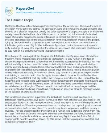 Essay on The Ultimate Utopia