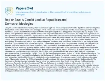 Essay on Red or Blue: a Candid Look at Republican and Democrat Ideologies