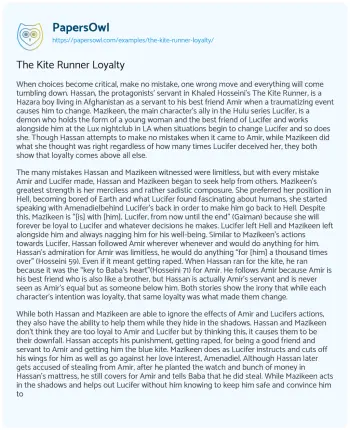 Essay on The Kite Runner Loyalty