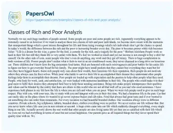 Essay on Classes of Rich and Poor Analyzis