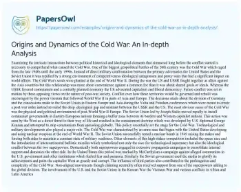 Essay on Origins and Dynamics of the Cold War: an In-depth Analysis