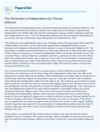 Essay on The Declaration of Independence by Thomas Jefferson