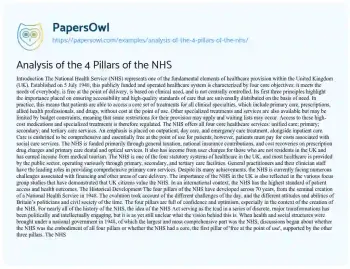 Essay on Analysis of the 4 Pillars of the NHS