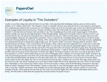 Essay on Examples of Loyalty in “The Outsiders”