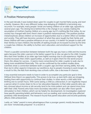 Essay on A Positive Metamorphosis