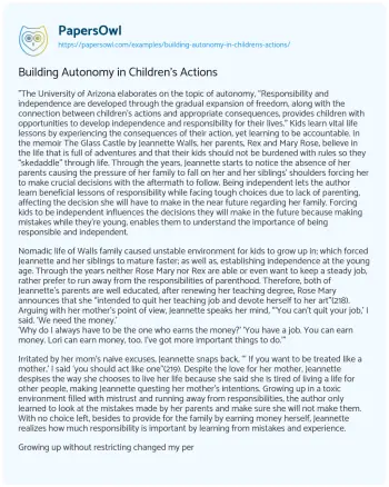 Essay on Building Autonomy in Children’s Actions