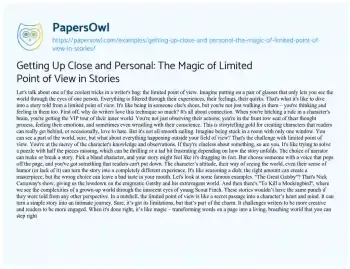 Essay on Getting up Close and Personal: the Magic of Limited Point of View in Stories