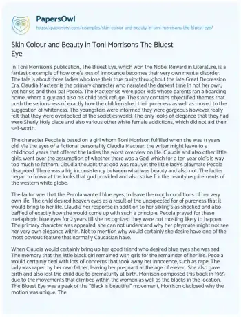 Essay on Skin Colour and Beauty in Toni Morrisons the Bluest Eye