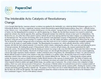 Essay on The Intolerable Acts: Catalysts of Revolutionary Change