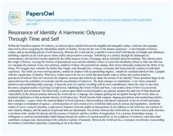 Essay on Resonance of Identity: a Harmonic Odyssey through Time and Self