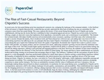 Essay on The Rise of Fast-Casual Restaurants: Beyond Chipotle’s Success