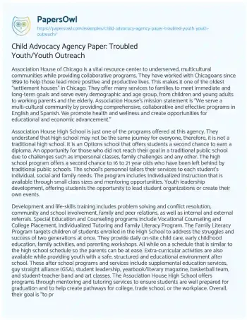 Essay on Child Advocacy Agency Paper: Troubled Youth/Youth Outreach