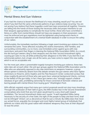 Essay on Mental Illness and Gun Violence