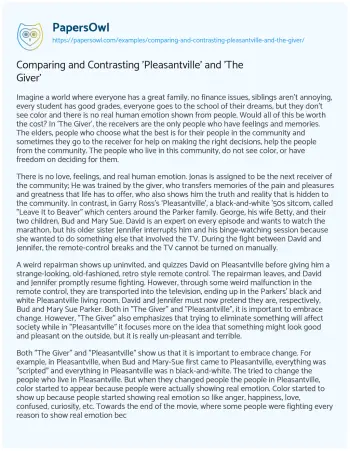 Essay on Comparing and Contrasting ‘Pleasantville’ and ‘The Giver’