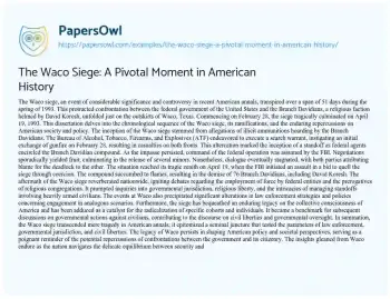 Essay on The Waco Siege: a Pivotal Moment in American History