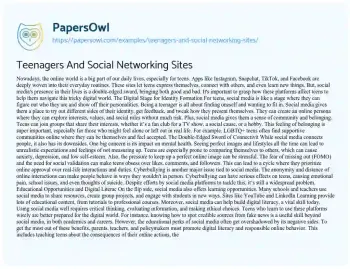 Essay on Teenagers and Social Networking Sites