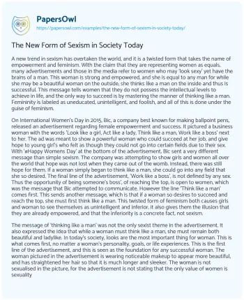 Essay on The New Form of Sexism in Society Today