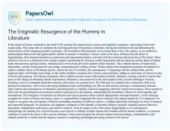 Essay on The Enigmatic Resurgence of the Mummy in Literature