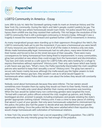 Essay on LGBTQ Community in America – Essay