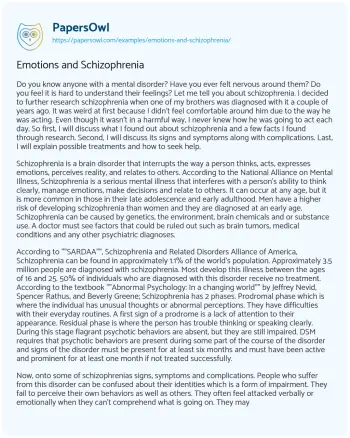 Essay on Emotions and Schizophrenia