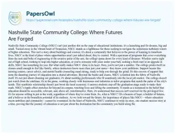 Essay on Nashville State Community College: where Futures are Forged