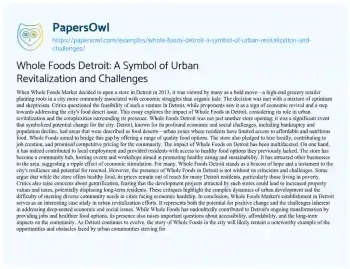 Essay on Whole Foods Detroit: a Symbol of Urban Revitalization and Challenges