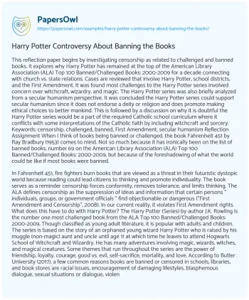 Essay on Harry Potter Controversy about Banning the Books