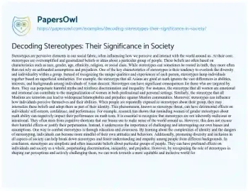 Essay on Decoding Stereotypes: their Significance in Society