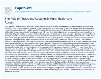 Essay on The Role of Physician Assistants in Rural Healthcare Access