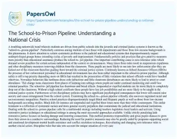 Essay on The School-to-Prison Pipeline: Understanding a National Crisis