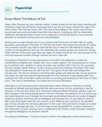 Essay on Essay about the Nature of Evil