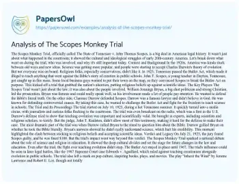 Essay on Analysis of the Scopes Monkey Trial