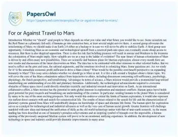 Essay on For or against Travel to Mars