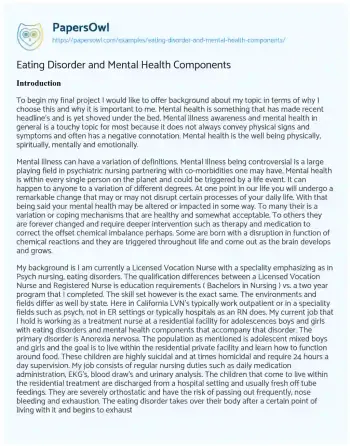 Essay on Eating Disorder and Mental Health Components