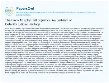 Essay on The Frank Murphy Hall of Justice: an Emblem of Detroit’s Judicial Heritage