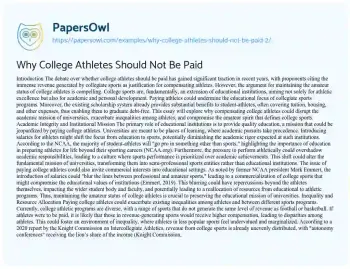 Essay on Why College Athletes should not be Paid