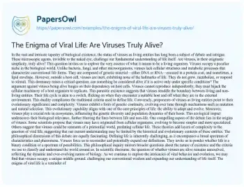 Essay on The Enigma of Viral Life: are Viruses Truly Alive?