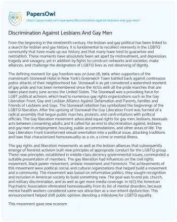 Essay on Discrimination against Lesbians and Gay Men