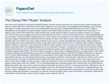 Essay on The Disney Film “Mulan” Analysis