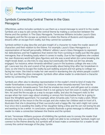 Essay on Symbols Connecting Central Theme in the Glass Menagerie