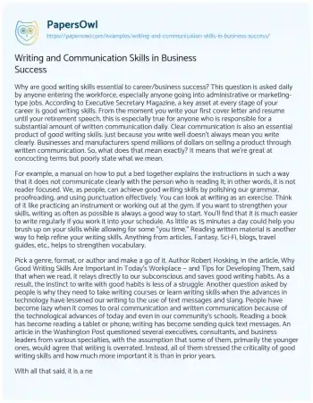 Essay on Writing and Communication Skills in Business Success