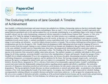 Essay on The Enduring Influence of Jane Goodall: a Timeline of Achievement